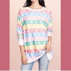 Wildfox NWT Women's Stars Road Trip Stellar Stripe‎ Pullover Sweatshirt
